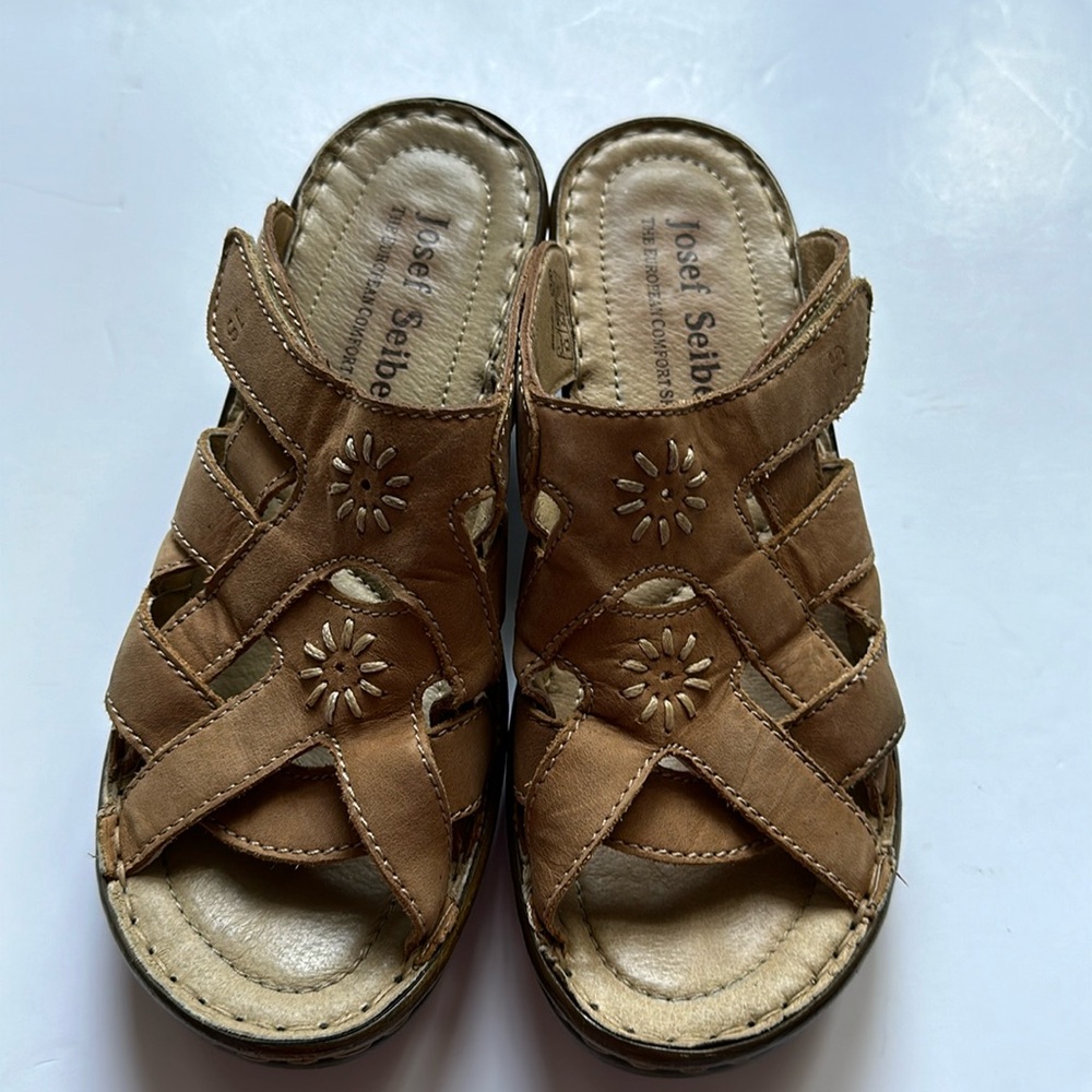 JOSEF SEIBEL Embroidery Sandal European Comfort Women US 7 Brown Leather Slip On